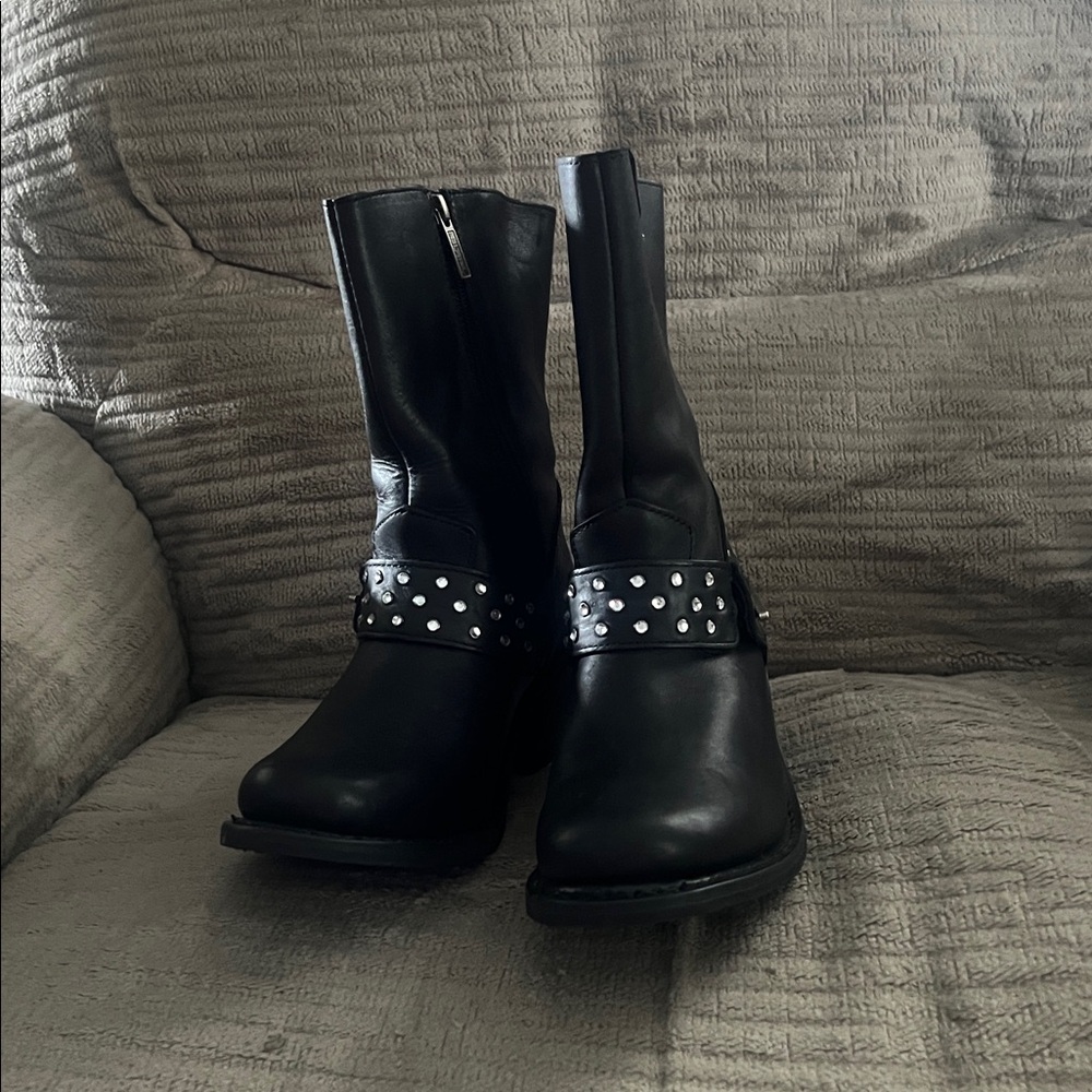 Harley-Davidson Macie Black Leather Jeweled Studded Motorcycle Boots 8.5